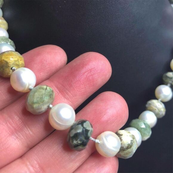 1787 Pearl & agate knotted 925 sterling silver Necklace 52grams - Picture 2 of 4